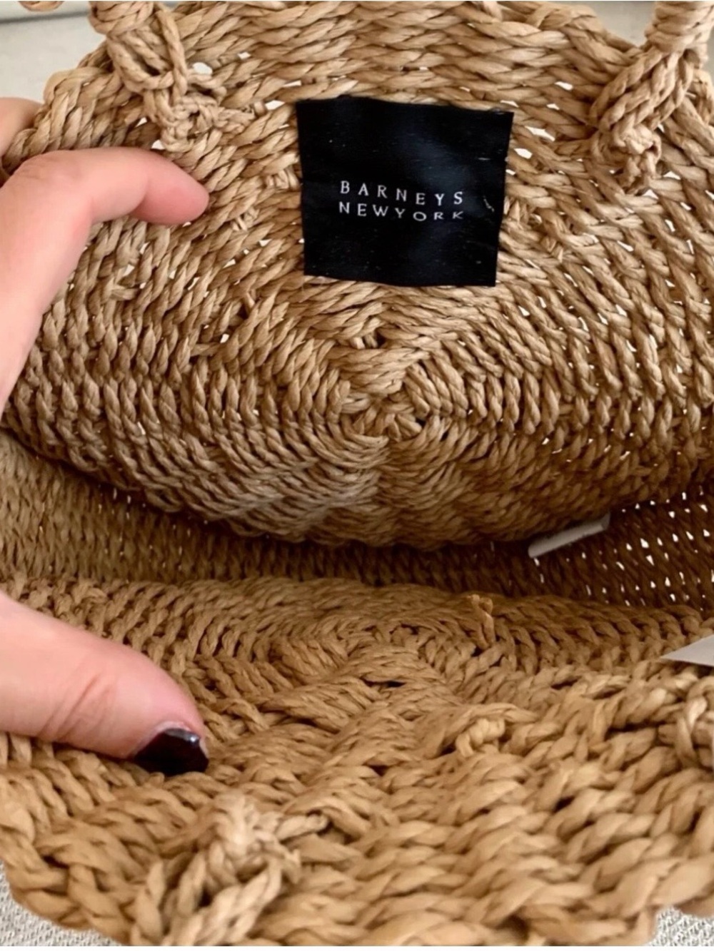 Barneys New York Round Woven Straw Shoulder Bag in Natural Tan - Picture 2 of 6